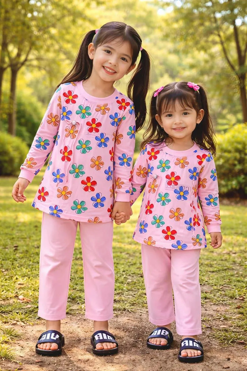 2 Pcs Girl's Baby Doll Printed Shirt And Trouser