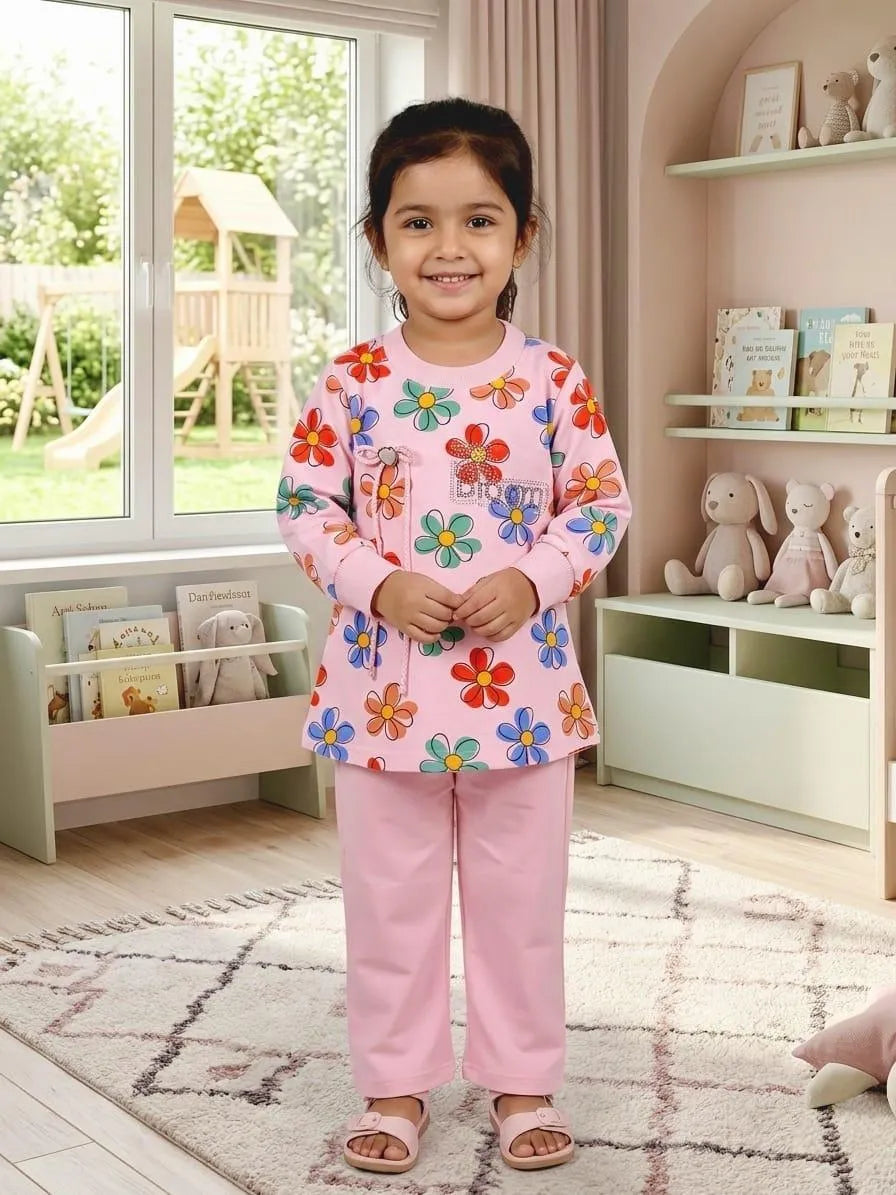 2 Pcs Girl's Baby Doll Printed Shirt And Trouser