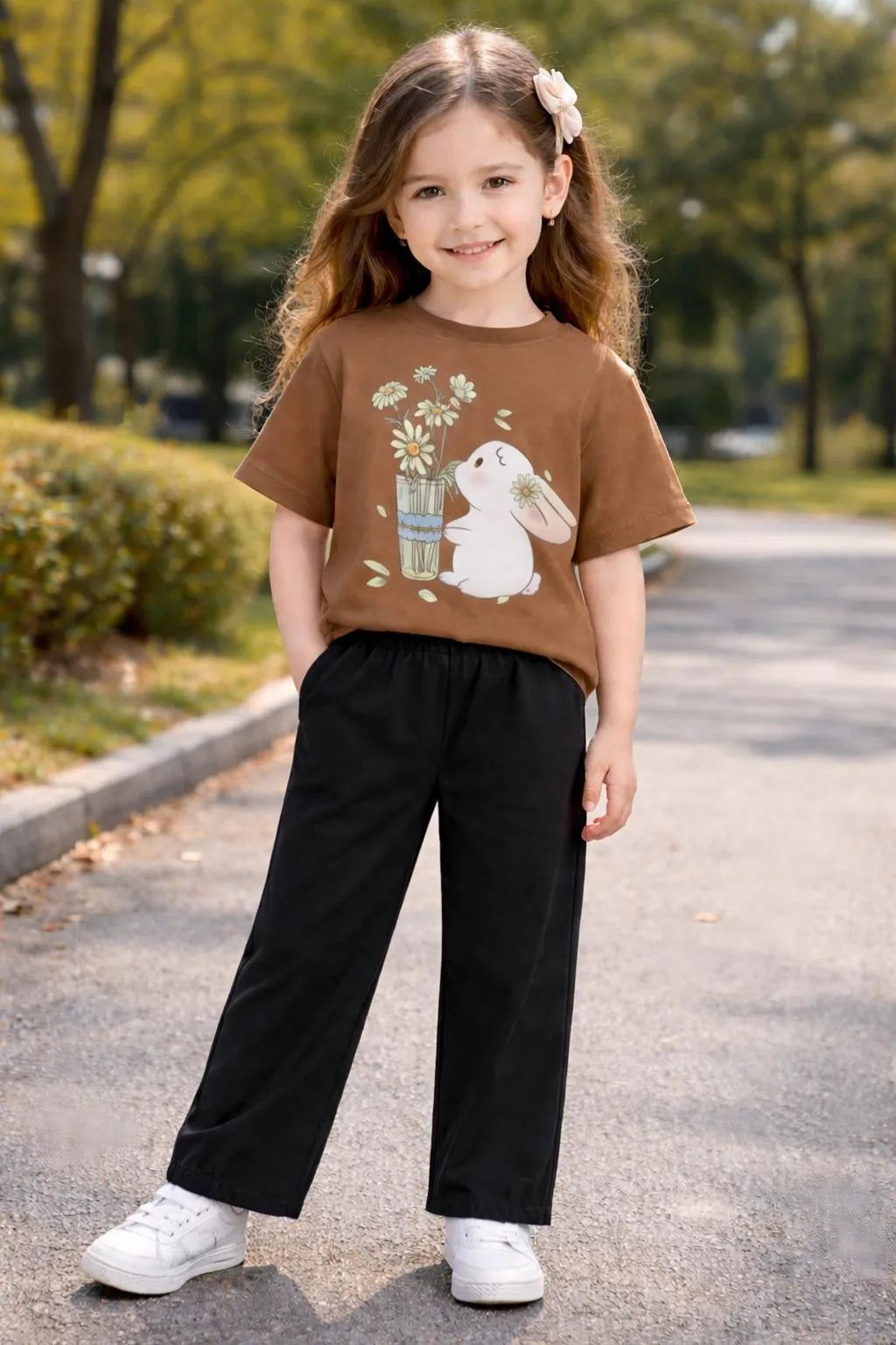 2 Pcs Girl's Cotton Printed Tracksuit