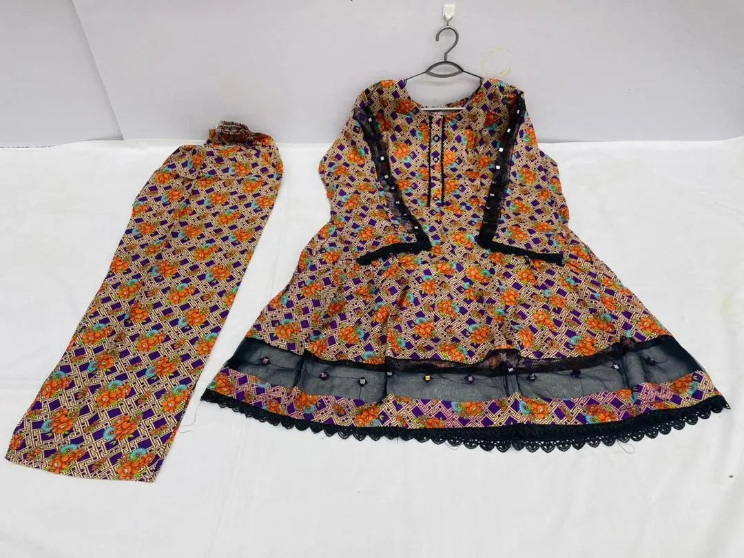 2 Pcs Women's Stitched Lawn Digital Print Frock And Trouser with Lace and Tissue